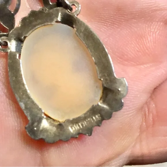 Antique Carved Shell Cameo Necklace, Sterling Silver with Marcasite Accents 💎🖤 - Picture 7 of 9